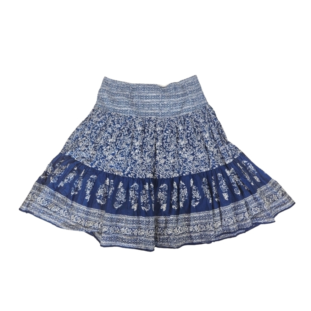 Women's Plus Chaps 100% Cotton Blue Print Retro Skirt, Size 16